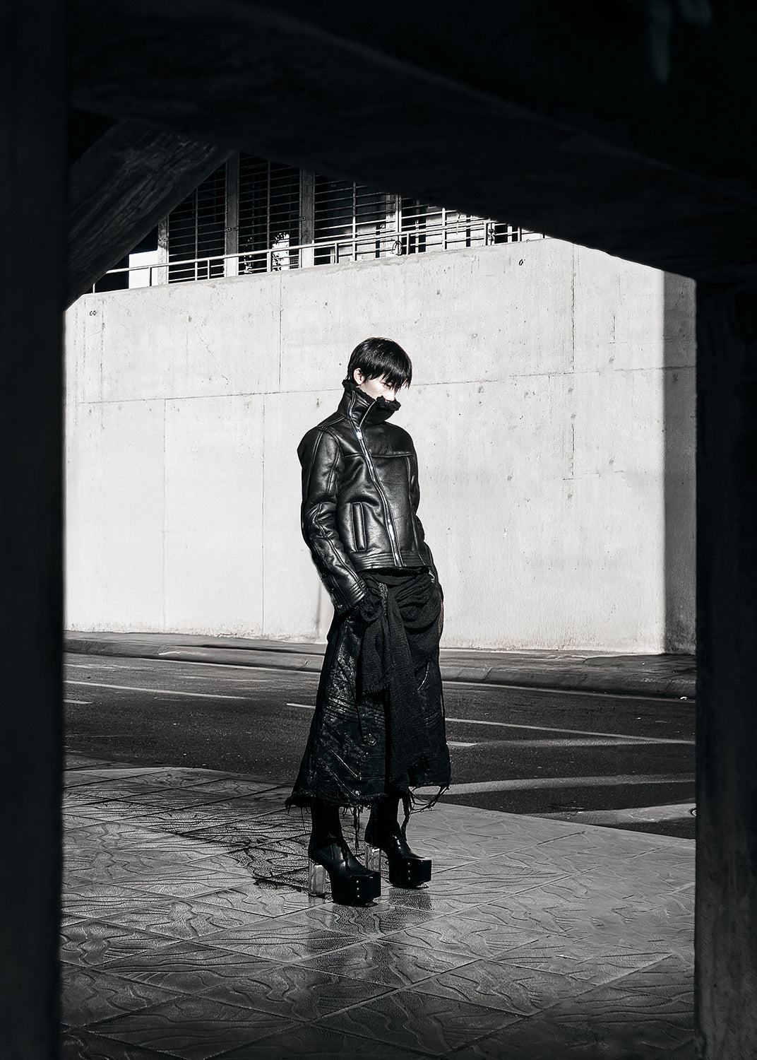 BLACK SHEARLING LEATHER JACKET - AK084B