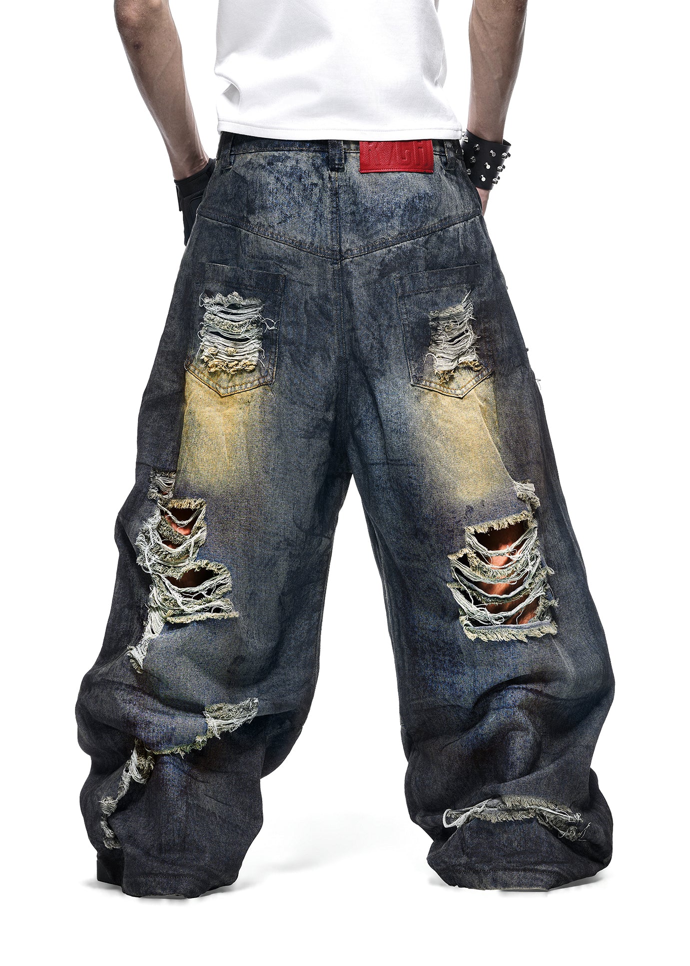 DUST WAX RIPPED WIDE PANTS - QD125B