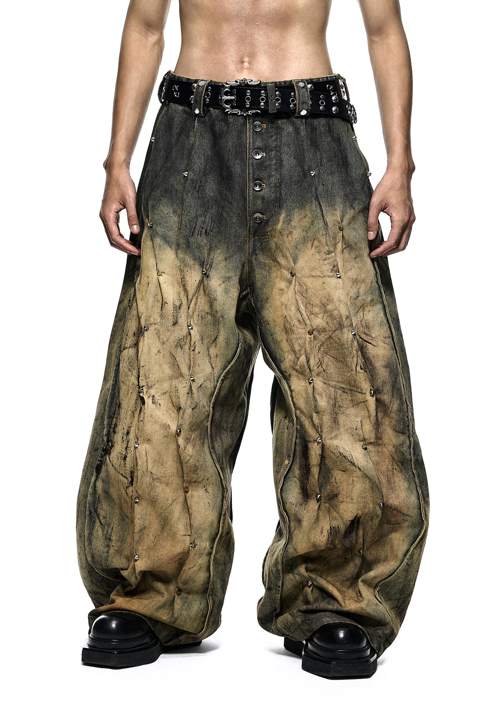 [PRE-ORDER] MULTI RIVET DIRT WASHED WIDE PANTS - QD126B