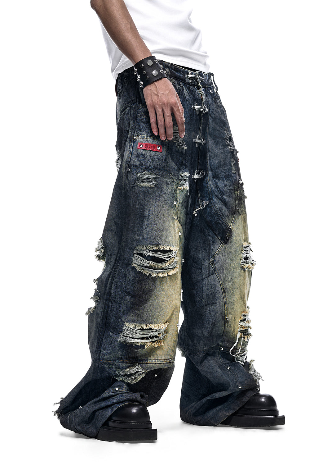 DUST WAX RIPPED WIDE PANTS - QD125B