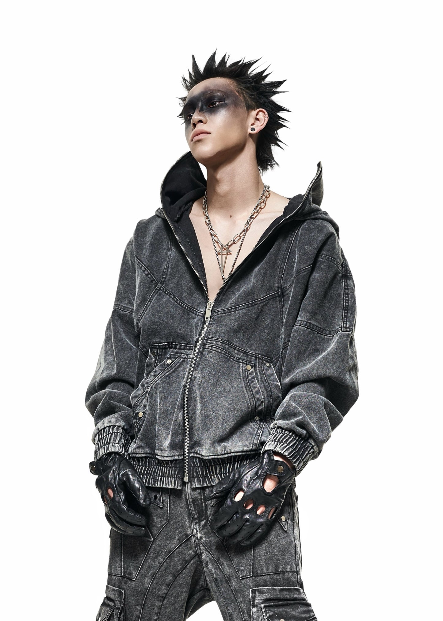 DENIM WASH NINJA HOODIE - AH026