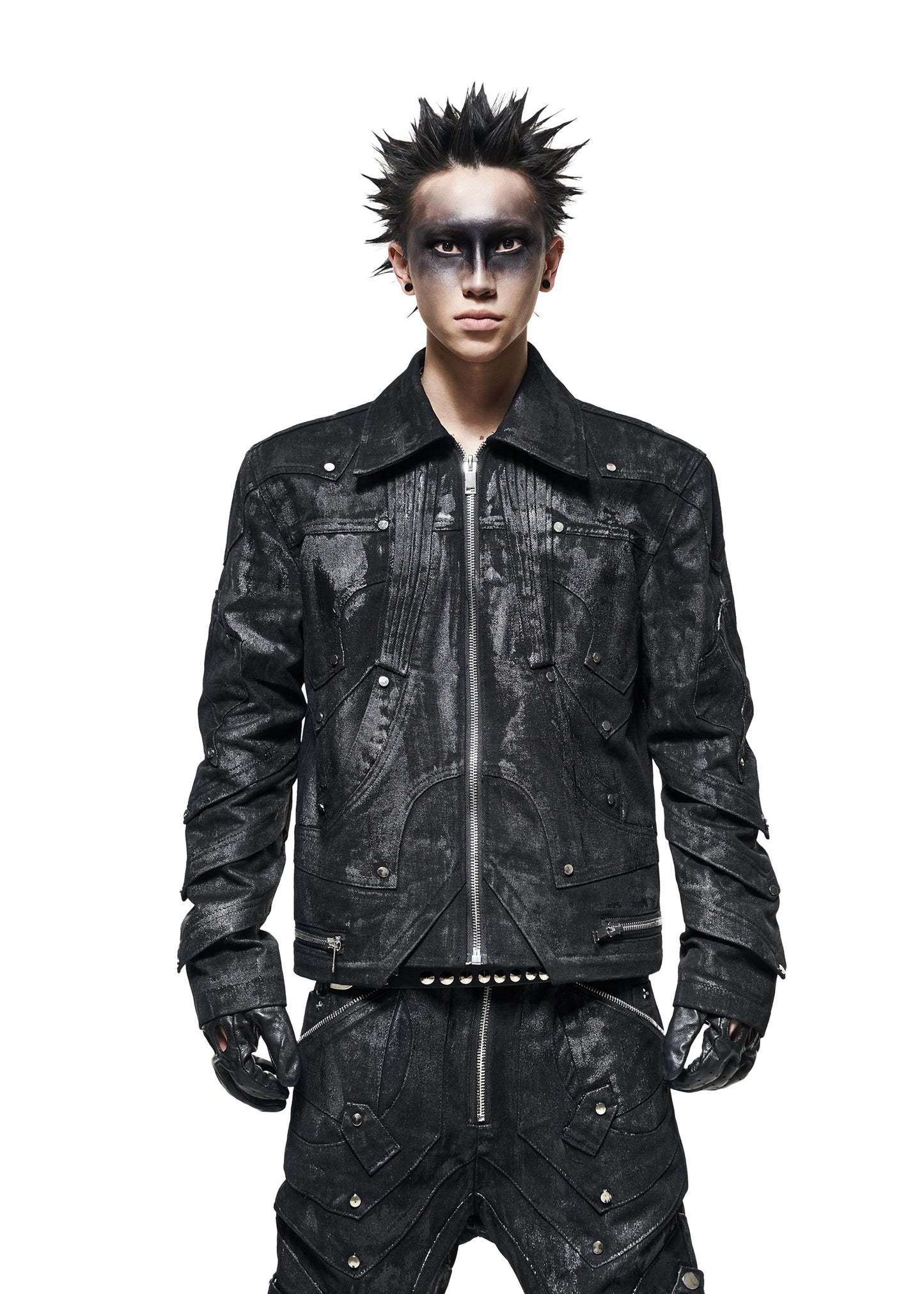 BLACK WAXED KNIGHT DENIM JACKET - AK090B