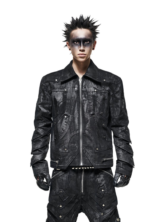 BLACK WAXED KNIGHT DENIM JACKET - AK090B