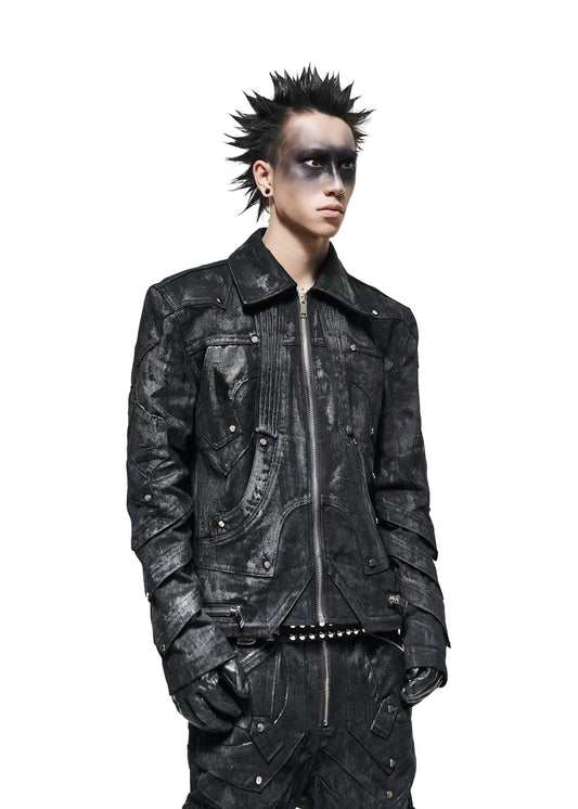 BLACK WAXED KNIGHT DENIM JACKET - AK090B