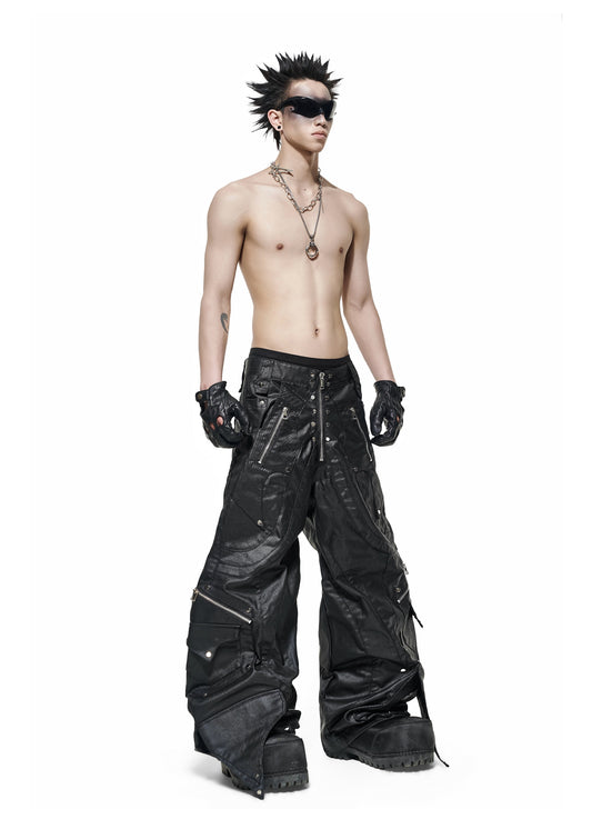 WAXED KNIGHT WIDE PANTS - QD120B