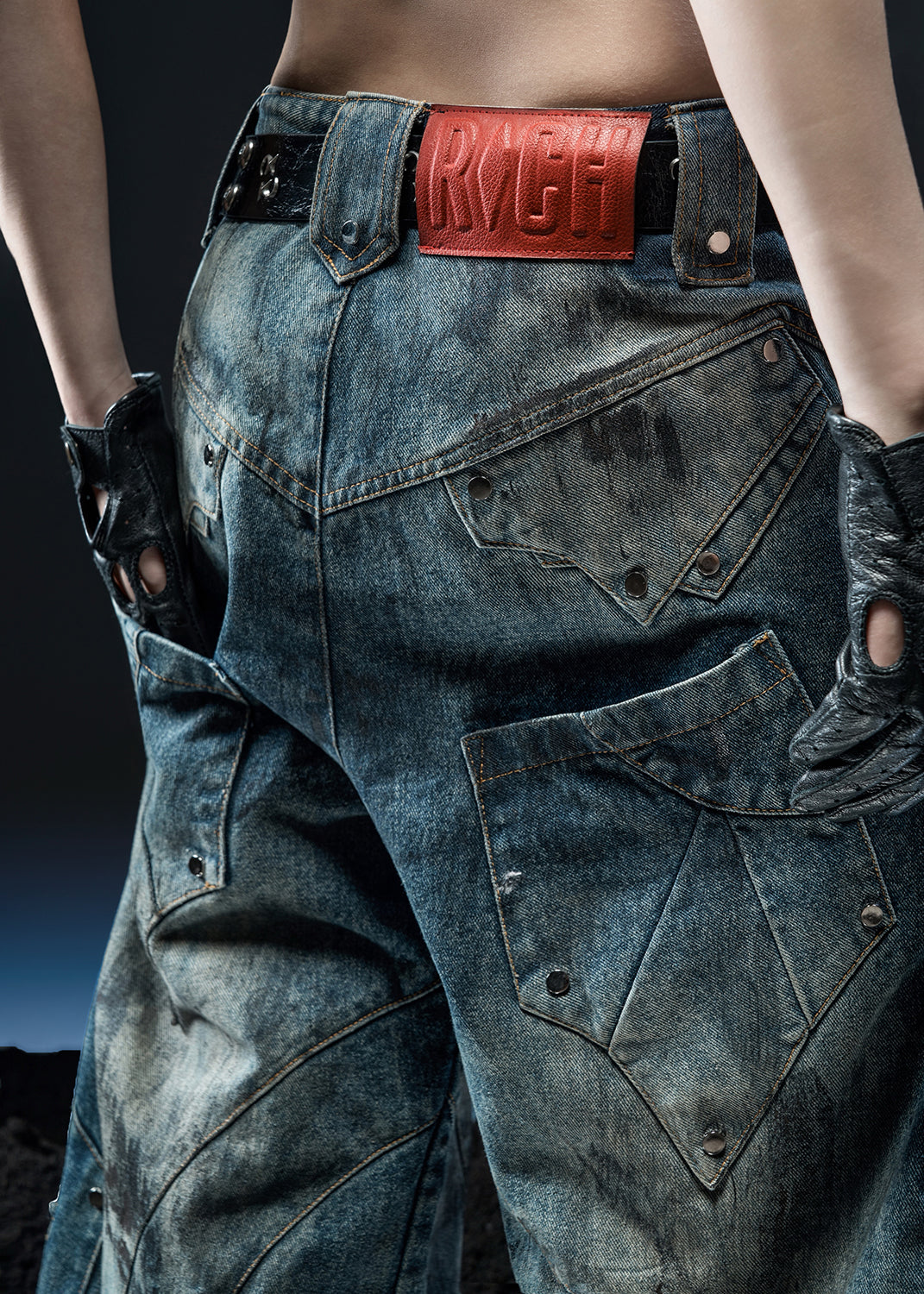 DIRTY WASHED KNIGHT WIDE PANTS - QD120C