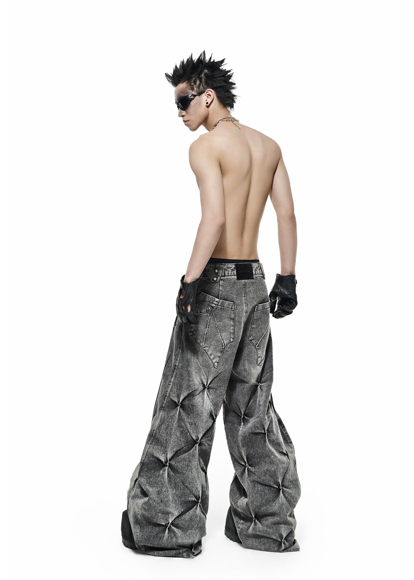 GREY WASH DENIM WIDE PANTS - QD121