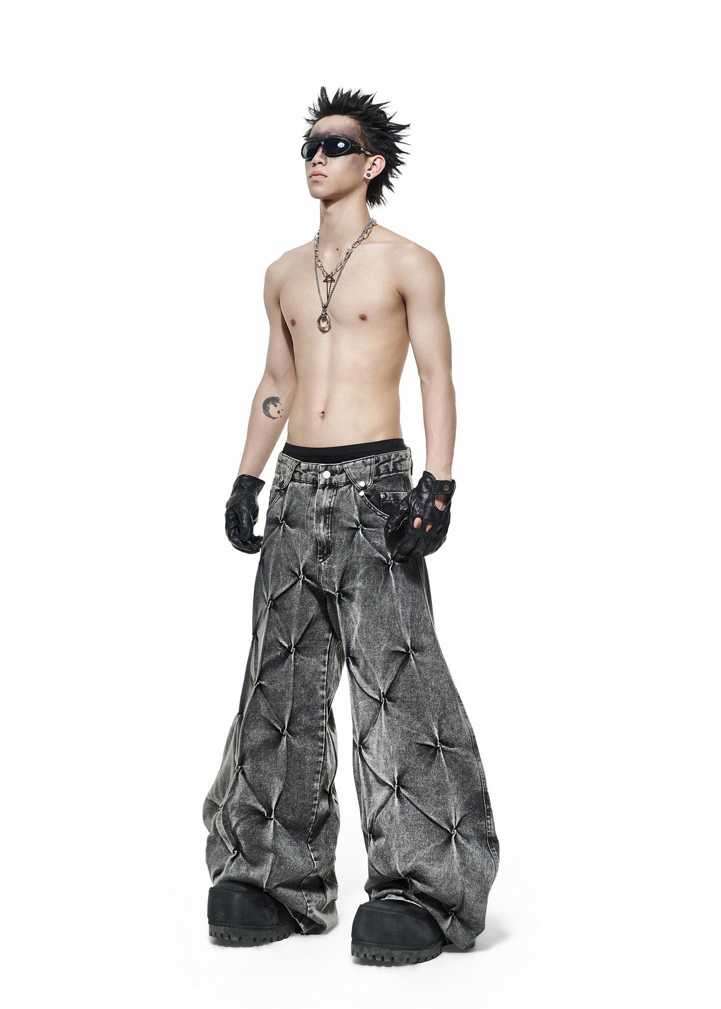 GREY WASH DENIM WIDE PANTS - QD121