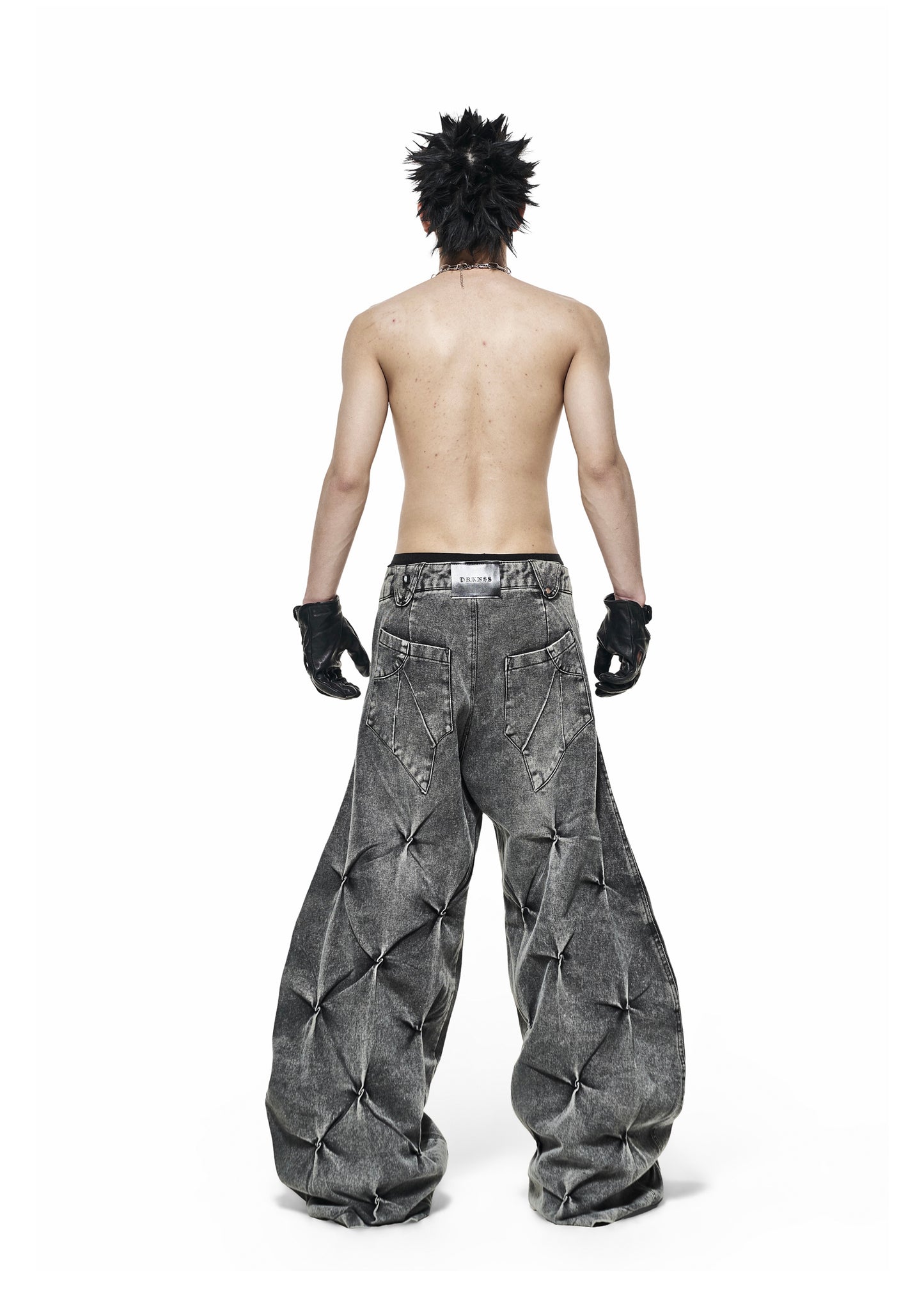 GREY WASH DENIM WIDE PANTS - QD121