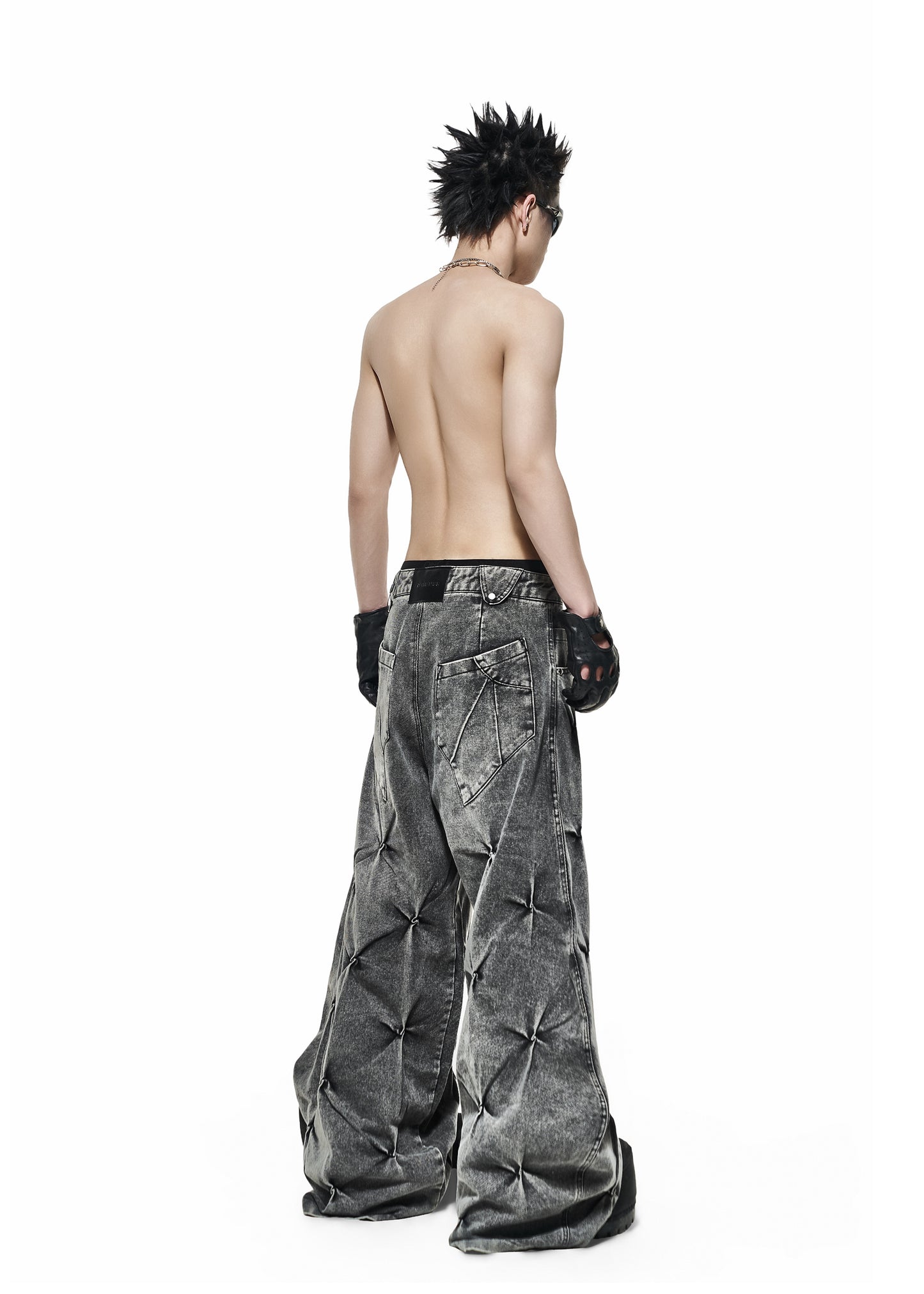 GREY WASH DENIM WIDE PANTS - QD121