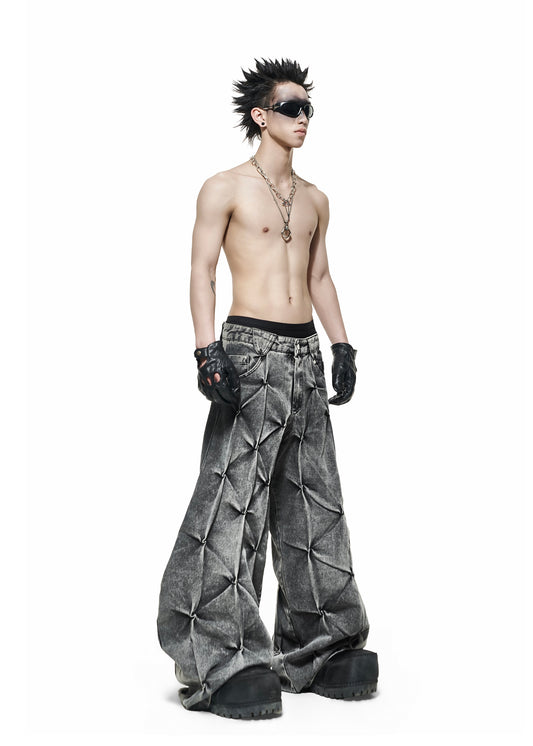 GREY WASH DENIM WIDE PANTS - QD121