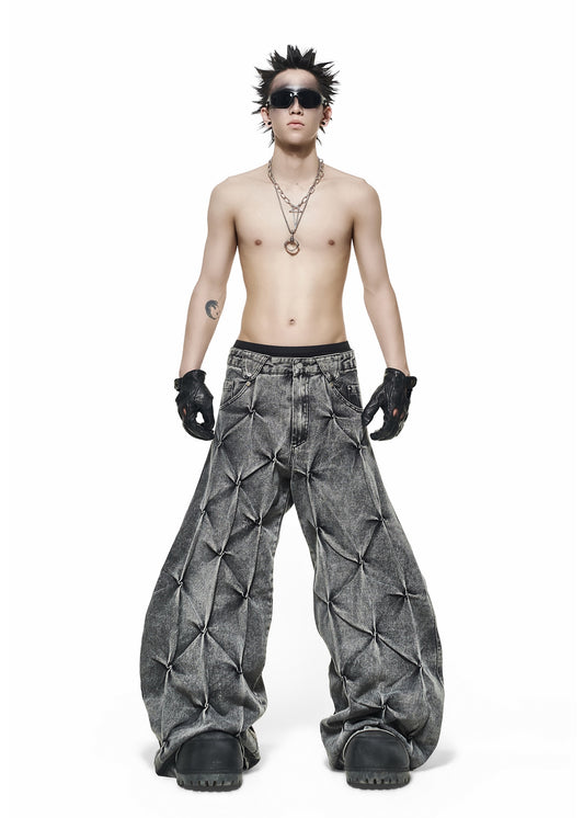 GREY WASH DENIM WIDE PANTS - QD121