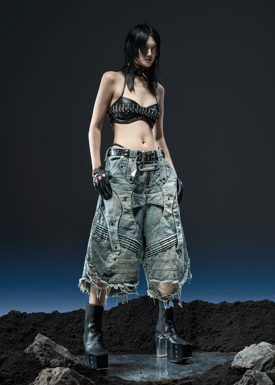 KNIGHT WIDE DENIM WASHED SHORT - QN061C