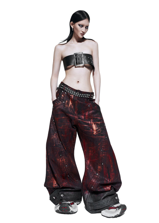 BLOOD WAXED S-WIDE PANTS - QD115D