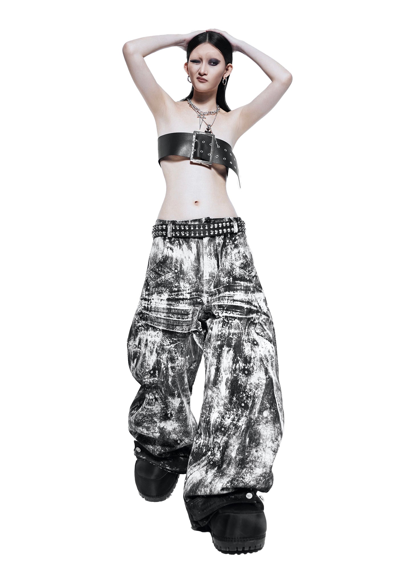 SMOKE WAXED S-WIDE PANTS - QD115C