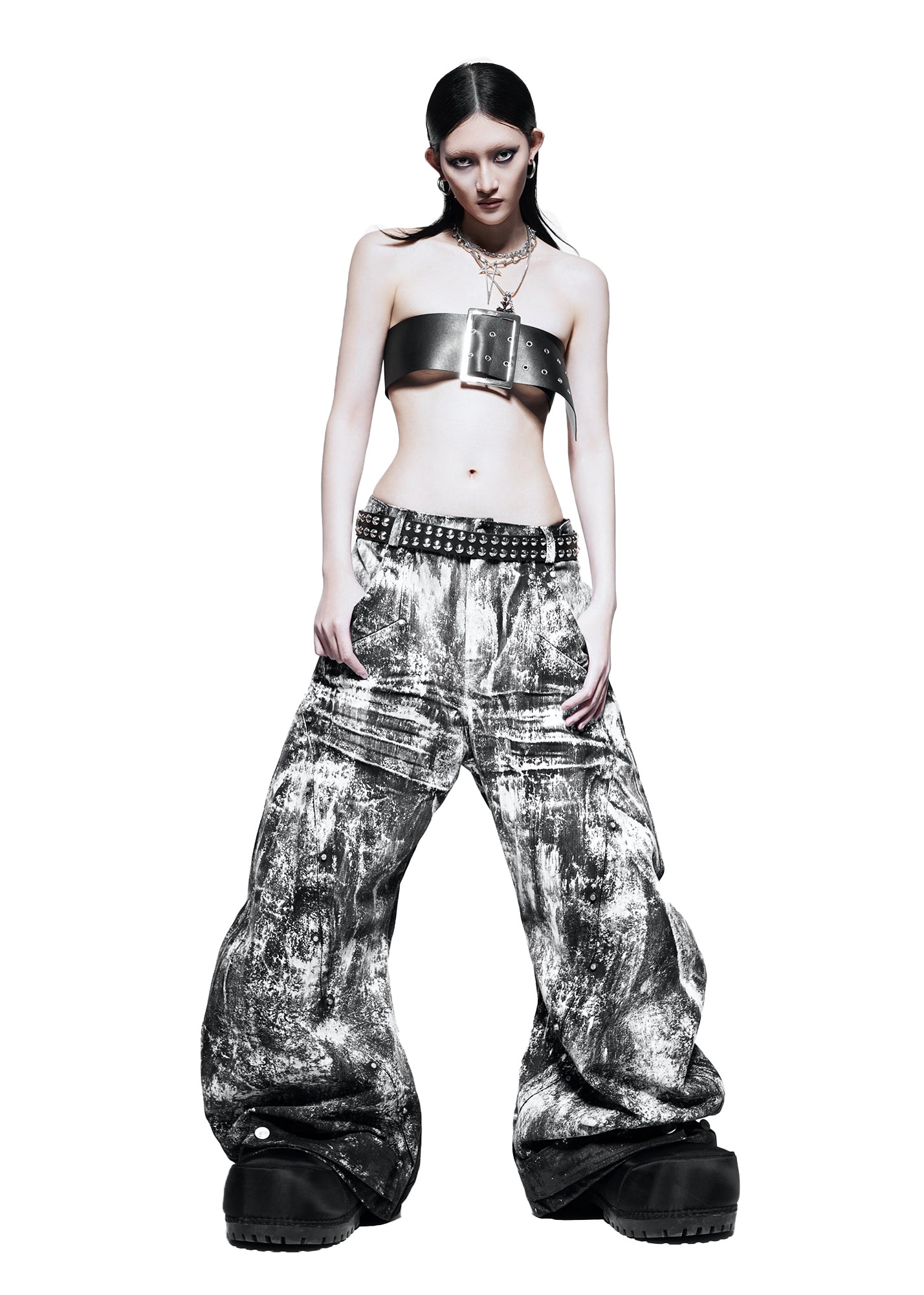 SMOKE WAXED S-WIDE PANTS - QD115C
