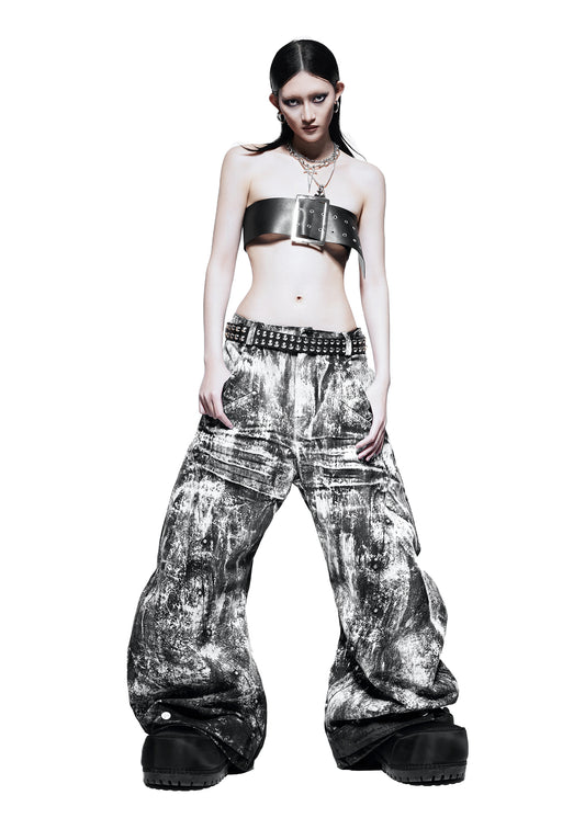 SMOKE WAXED S-WIDE PANTS - QD115C