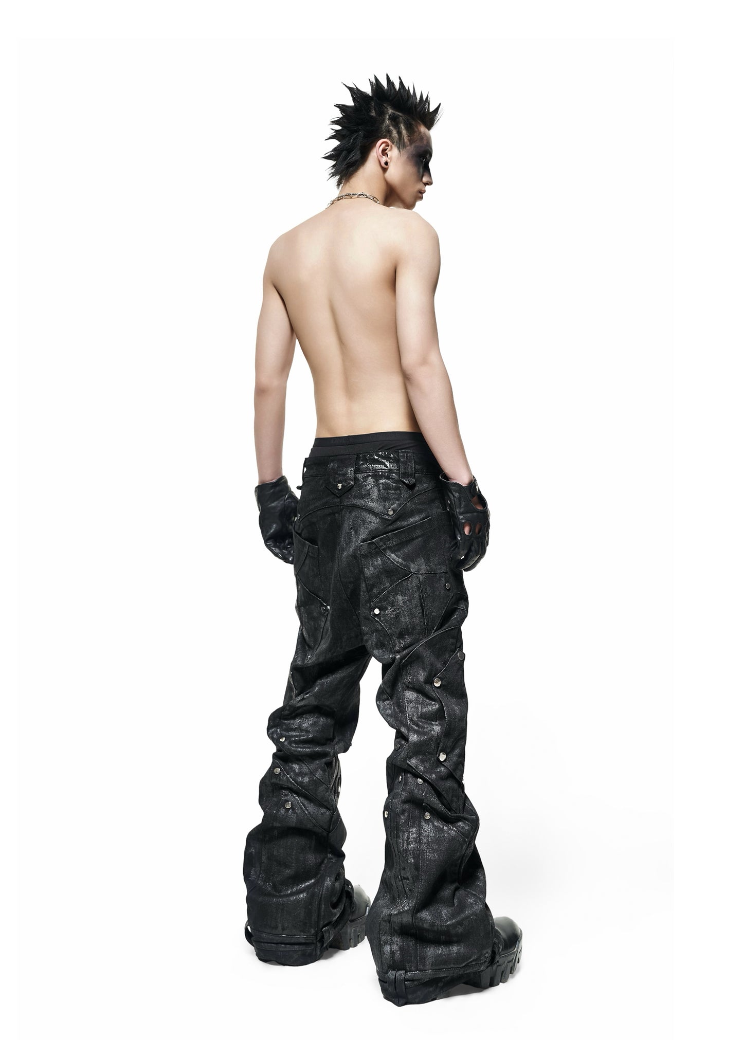 DARK KNIGHT FLARE WAXED PANTS - QD116B