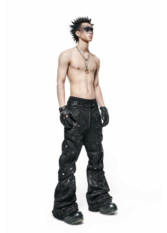 DARK KNIGHT FLARE WAXED PANTS - QD116B