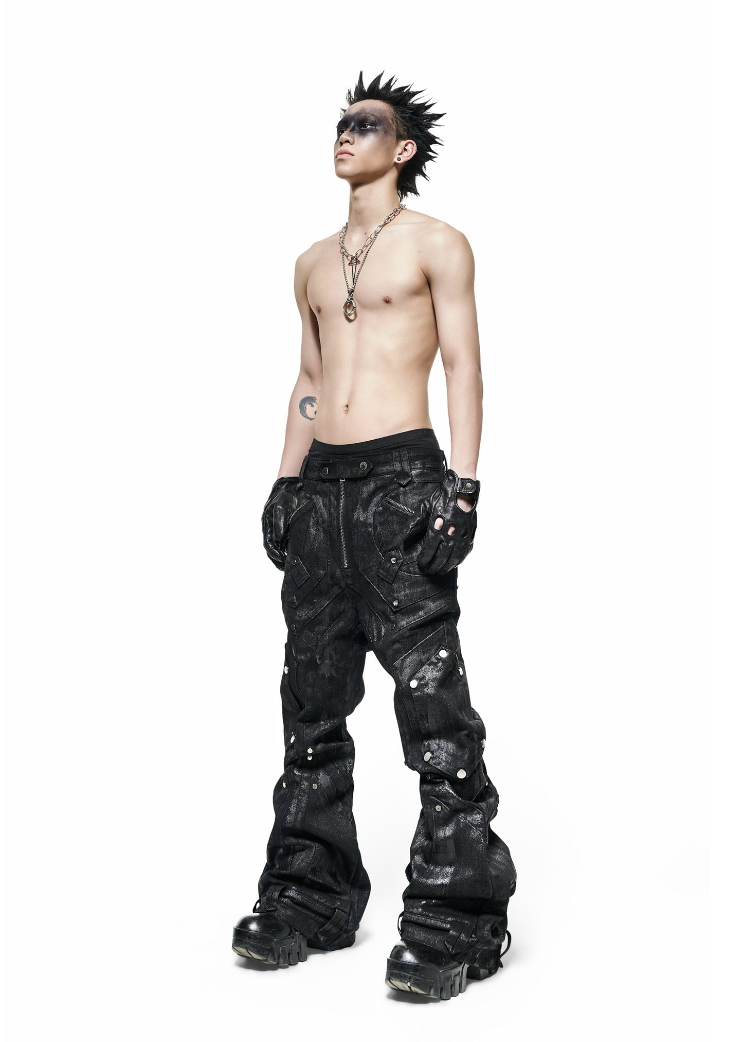 DARK KNIGHT FLARE WAXED PANTS - QD116B