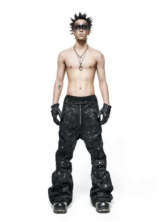 DARK KNIGHT FLARE WAXED PANTS - QD116B