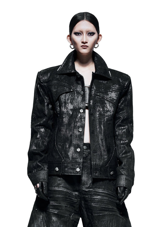 BLACK WAXED DENIM JACKET - AK085B
